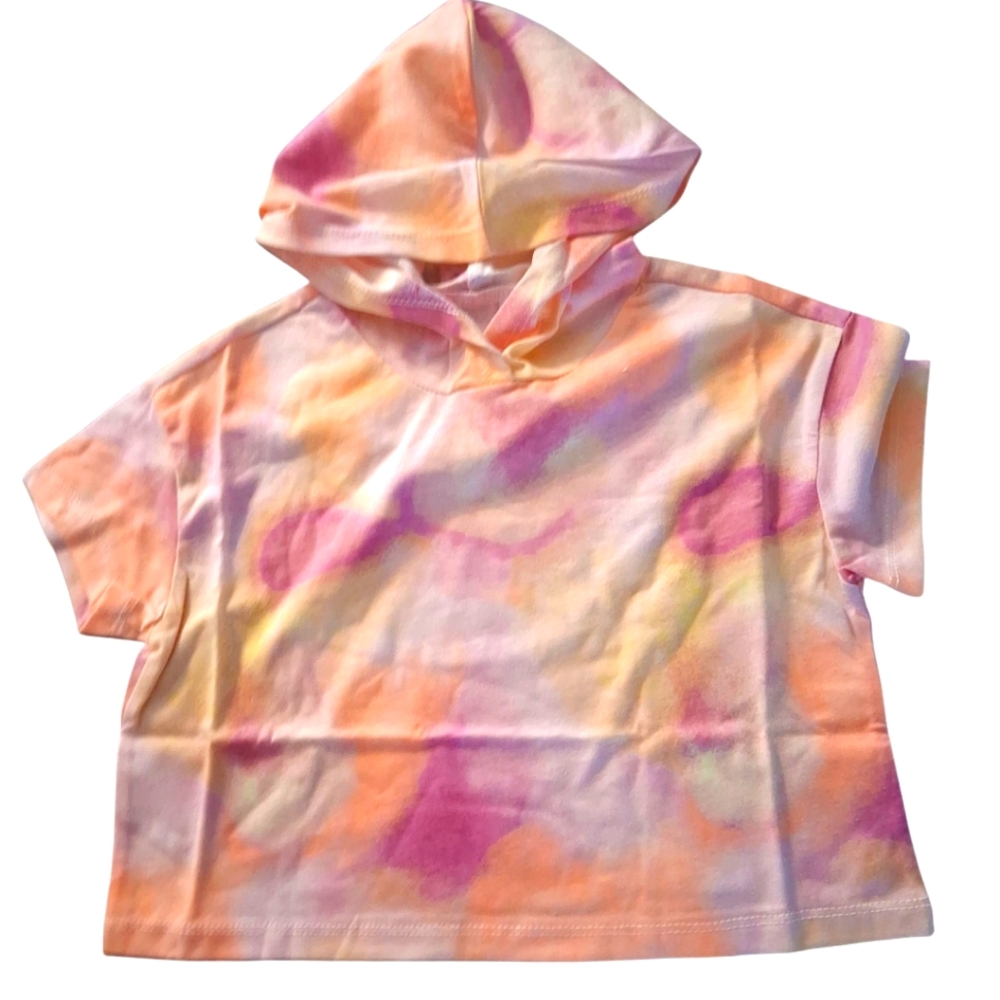 Fabkids Orange and Pink Tie-Dye Cropped Hoodie 4T-5T